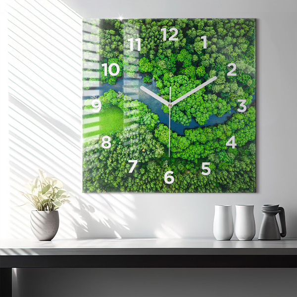 Square wall clock River in the forest
