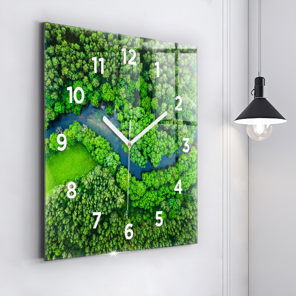 Square wall clock River in the forest
