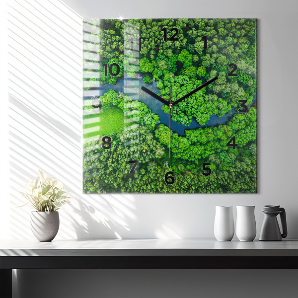 Square wall clock River in the forest