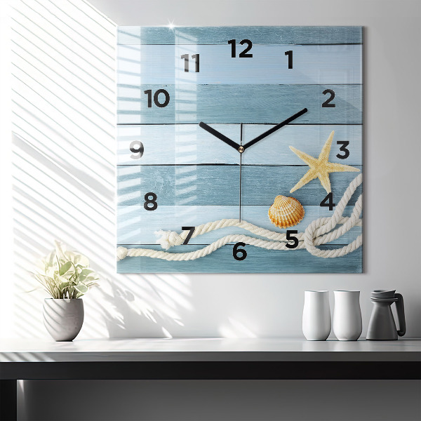 Square wall clock Boards stripes and shell