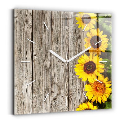 Square wall clock Sunflowers on boards