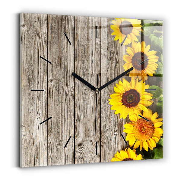 Square wall clock Sunflowers on boards