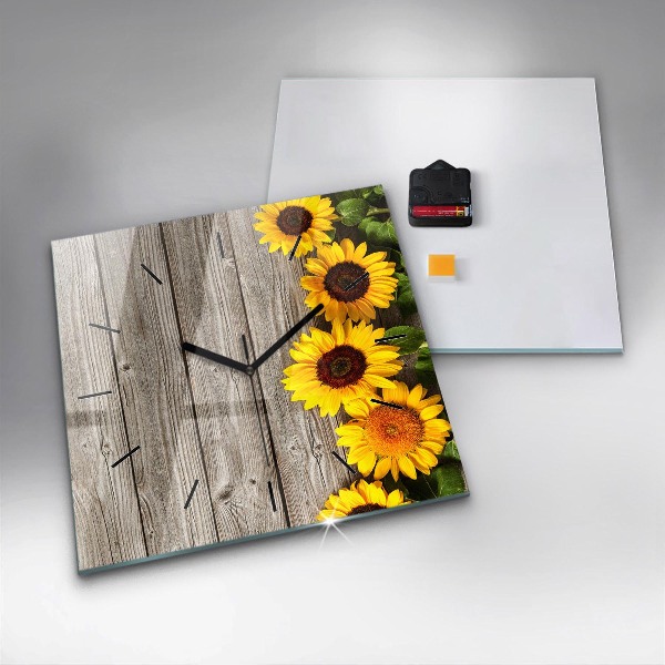 Square wall clock Sunflowers on boards