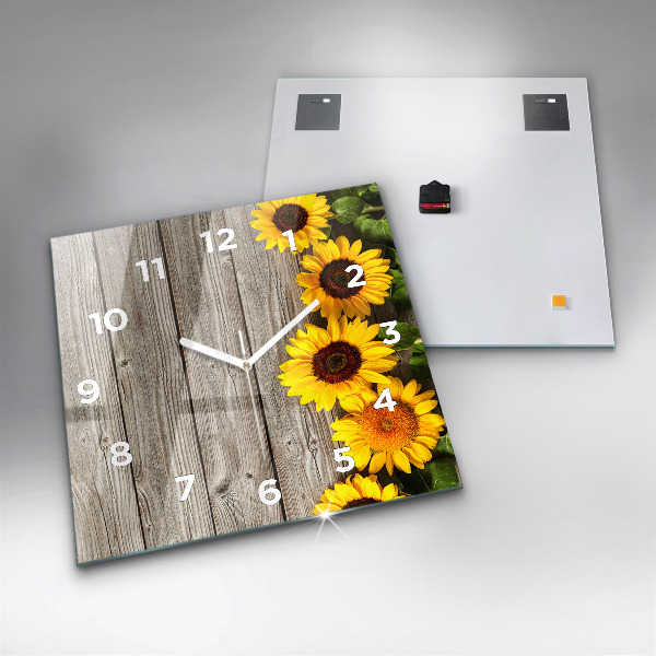 Square wall clock Sunflowers on boards