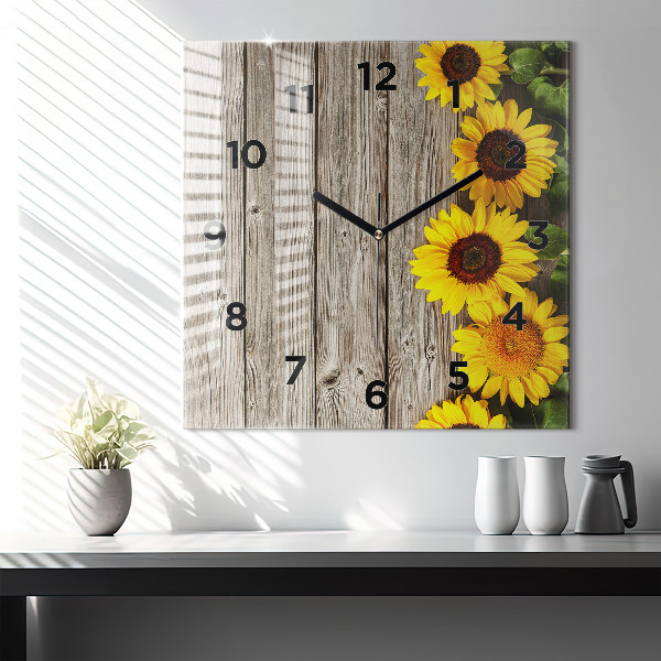 Square wall clock Sunflowers on boards