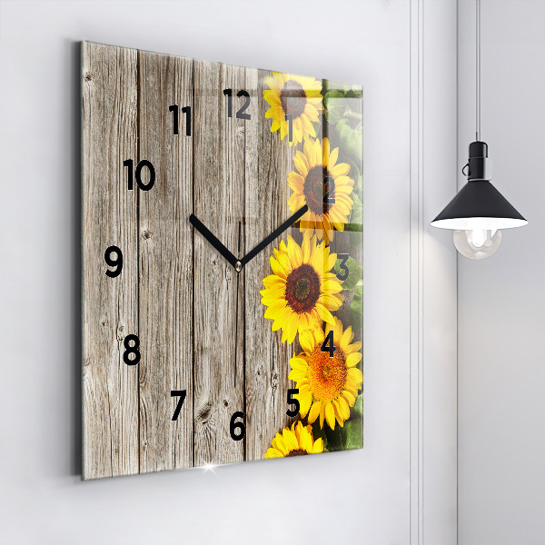 Square wall clock Sunflowers on boards