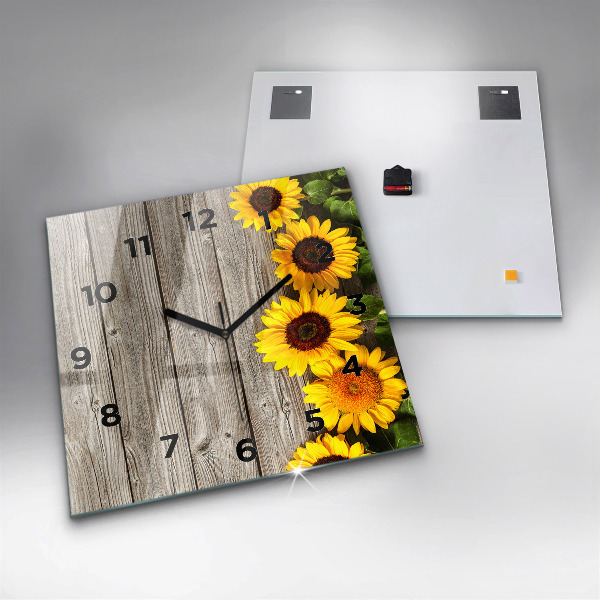 Square wall clock Sunflowers on boards