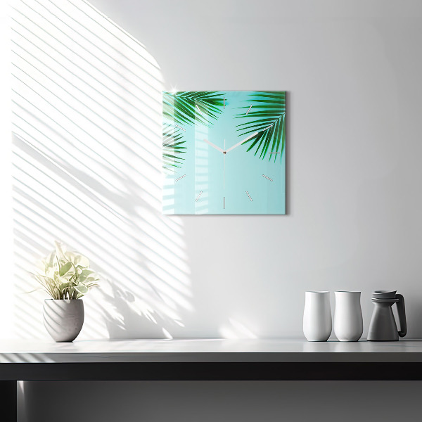 Square wall clock Green palm trees