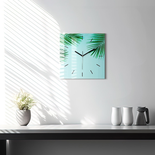Square wall clock Green palm trees