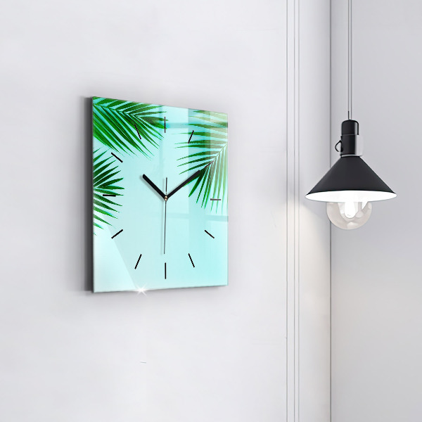 Square wall clock Green palm trees