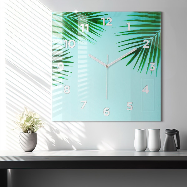 Square wall clock Green palm trees
