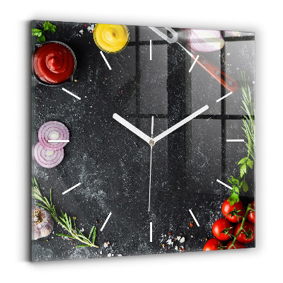 Square wall clock Vegetables on the table