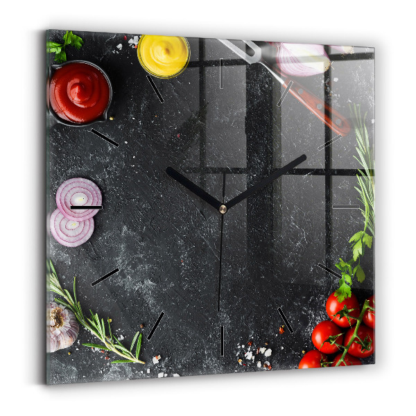 Square wall clock Vegetables on the table