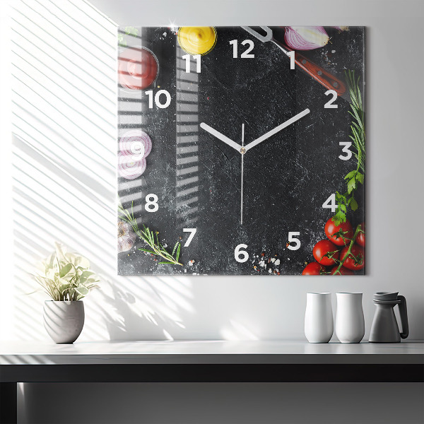 Square wall clock Vegetables on the table