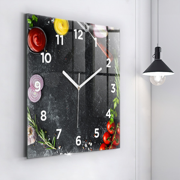 Square wall clock Vegetables on the table