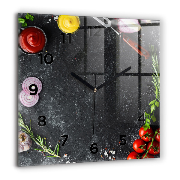 Square wall clock Vegetables on the table