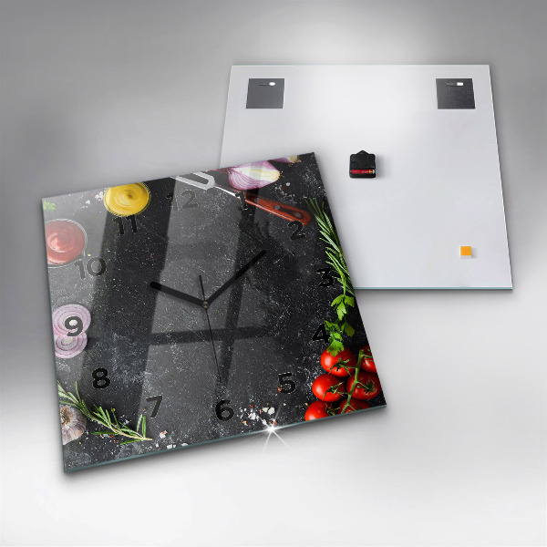 Square wall clock Vegetables on the table