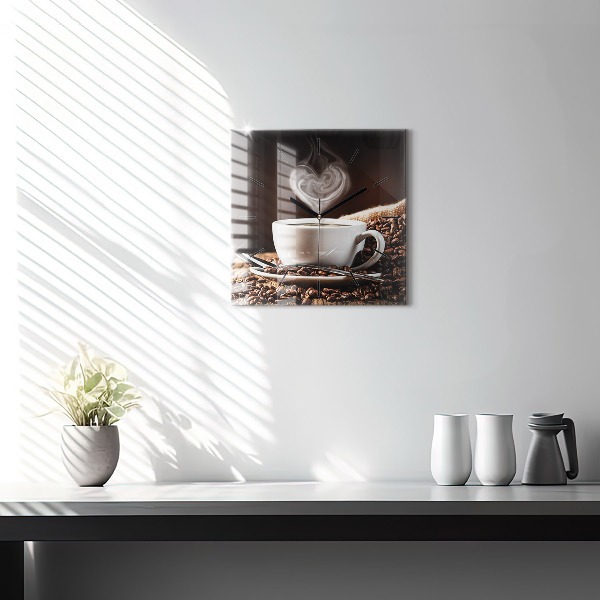 Square wall clock A cup of coffee