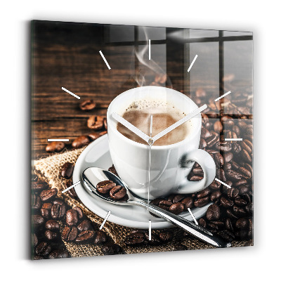 Square wall clock Cup and coffee beans