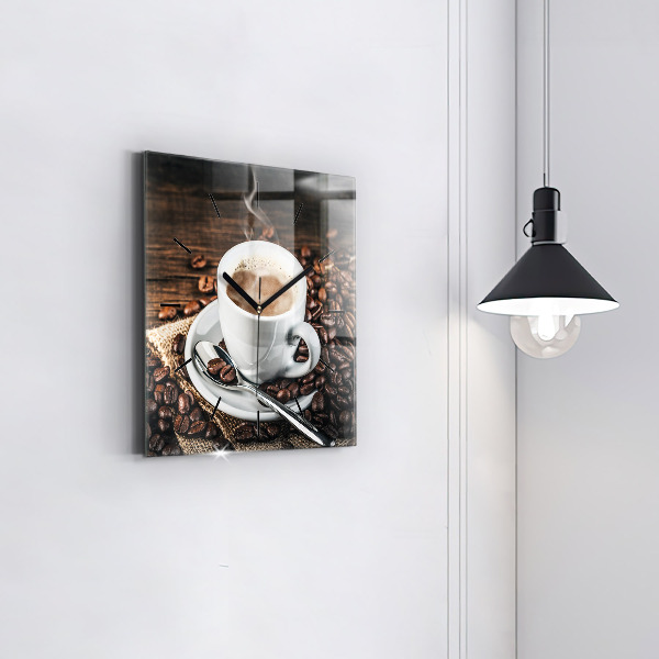 Square wall clock Cup and coffee beans