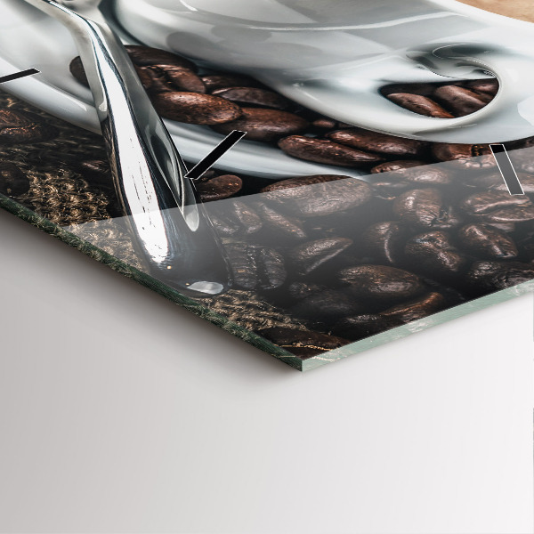 Square wall clock Cup and coffee beans