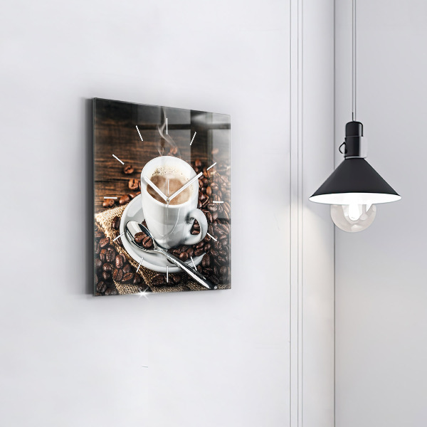 Square wall clock Cup and coffee beans