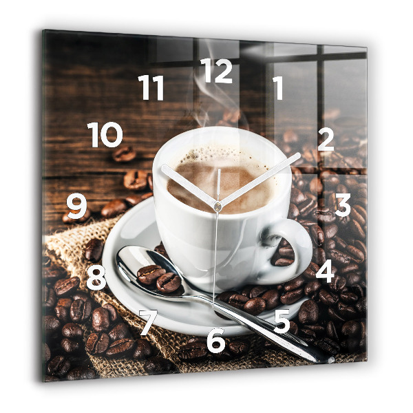 Square wall clock Cup and coffee beans