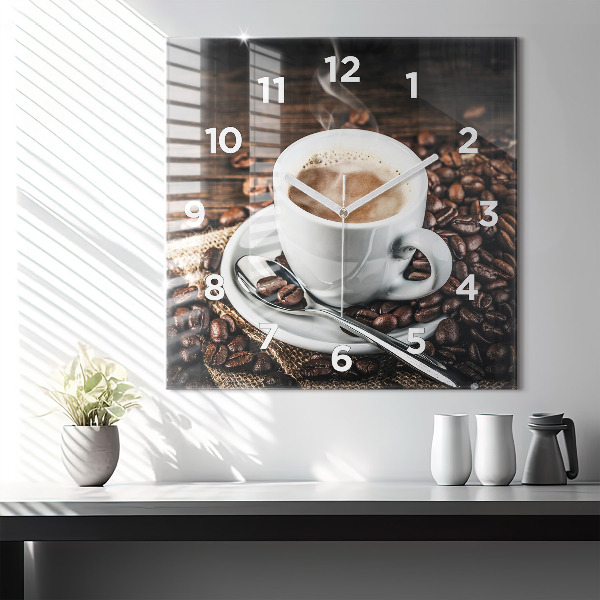 Square wall clock Cup and coffee beans