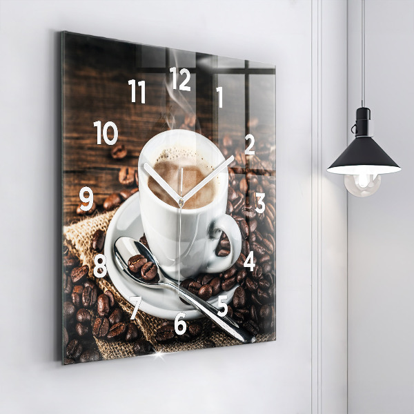 Square wall clock Cup and coffee beans