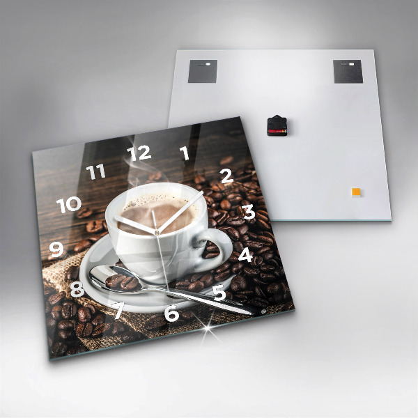 Square wall clock Cup and coffee beans