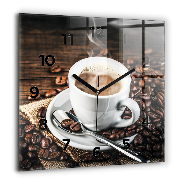 Square wall clock Cup and coffee beans