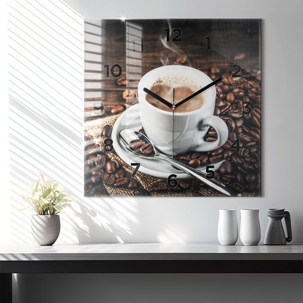 Square wall clock Cup and coffee beans