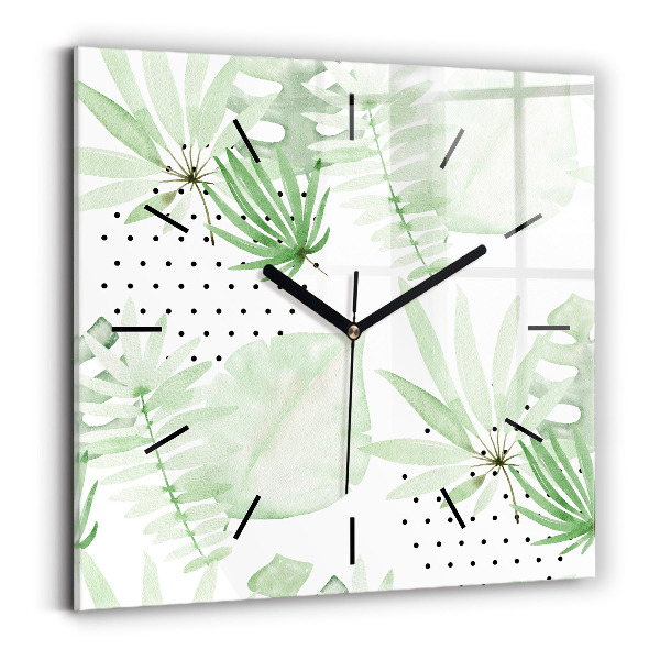Square wall clock Green leaves