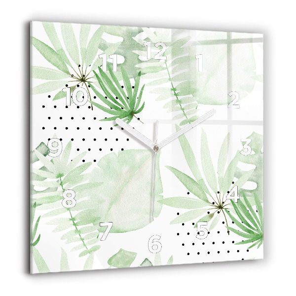Square wall clock Green leaves