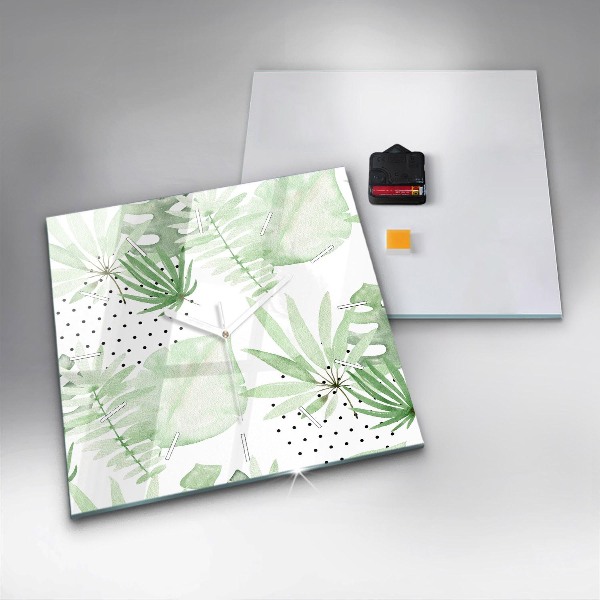 Square wall clock Green leaves