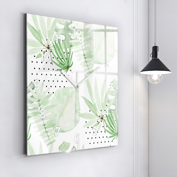 Square wall clock Green leaves