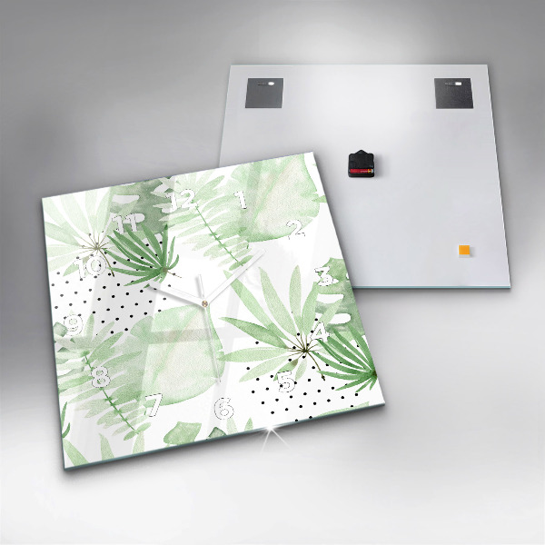 Square wall clock Green leaves