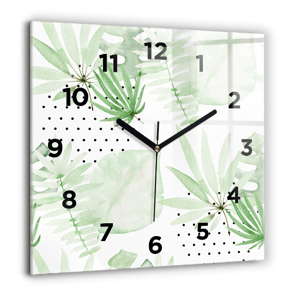 Square wall clock Green leaves