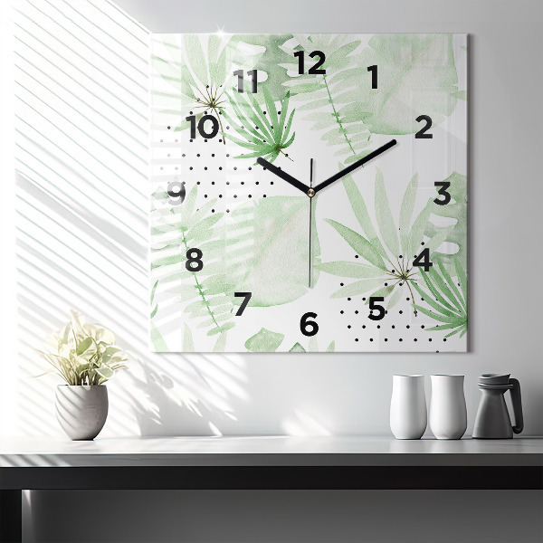 Square wall clock Green leaves