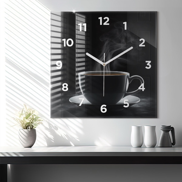 Square wall clock A cup of black coffee