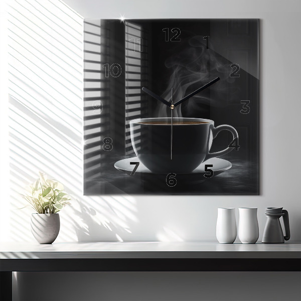 Square wall clock A cup of black coffee