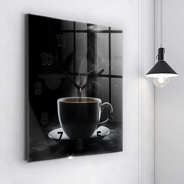 Square wall clock A cup of black coffee