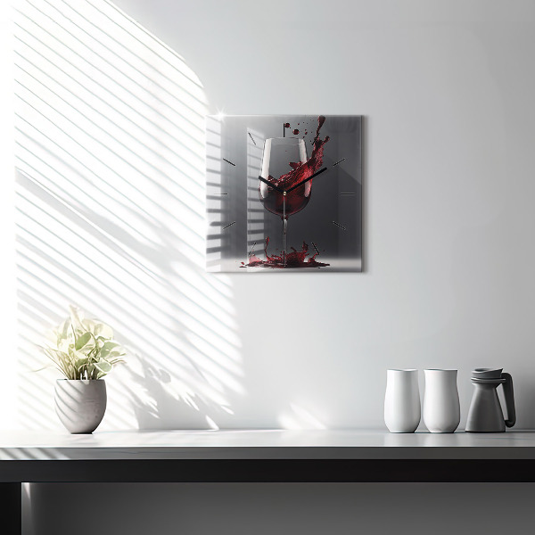 Square wall clock A glass of red wine