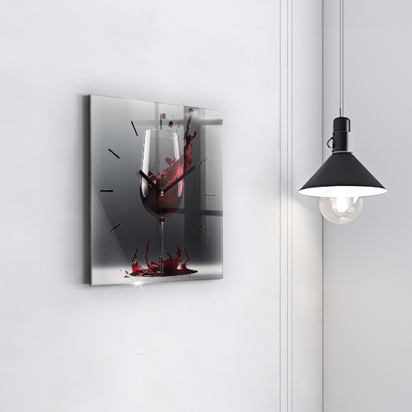 Square wall clock A glass of red wine