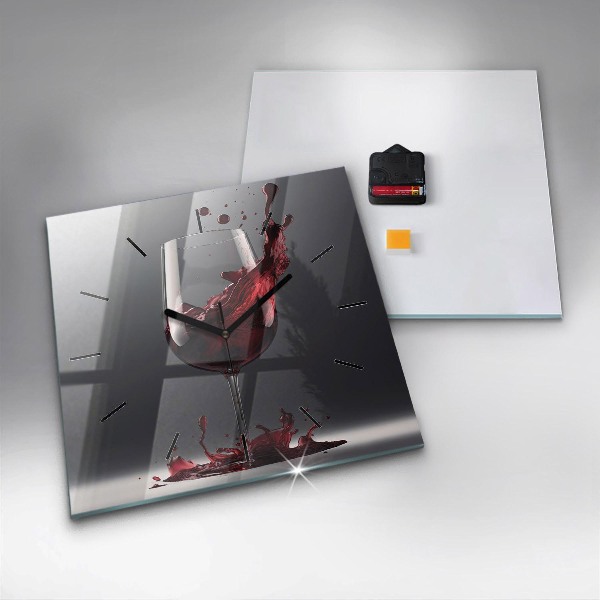 Square wall clock A glass of red wine