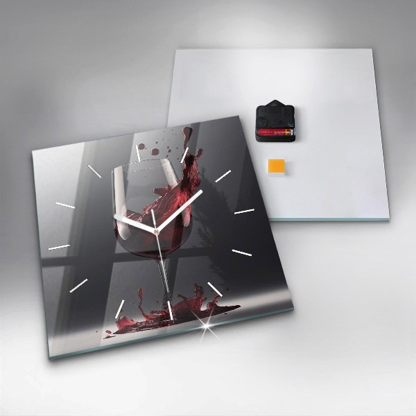 Square wall clock A glass of red wine