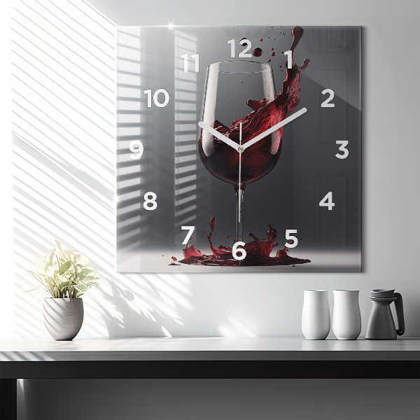 Square wall clock A glass of red wine
