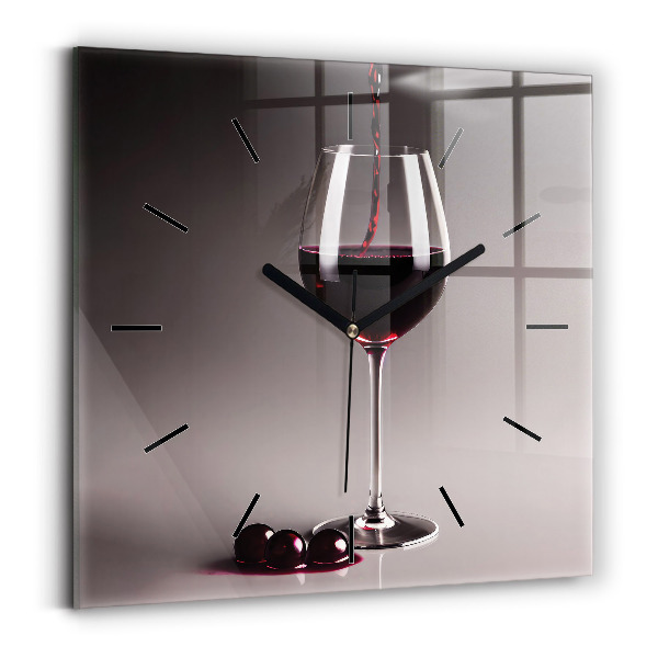 Square wall clock A glass of red wine