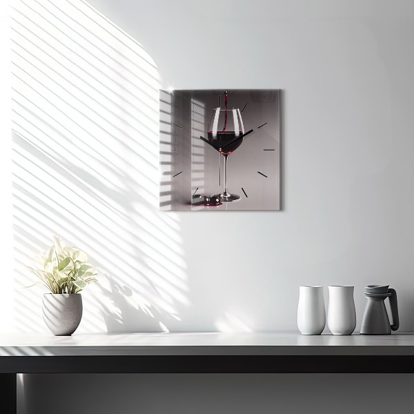 Square wall clock A glass of red wine
