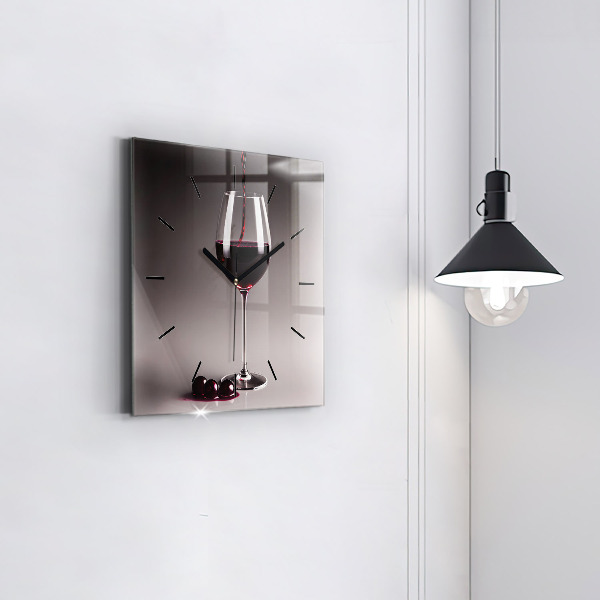 Square wall clock A glass of red wine